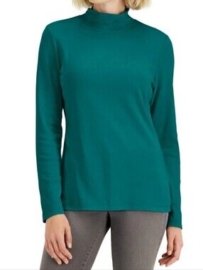 Karen Scott Teal Mock Neck Long Sleeve Top